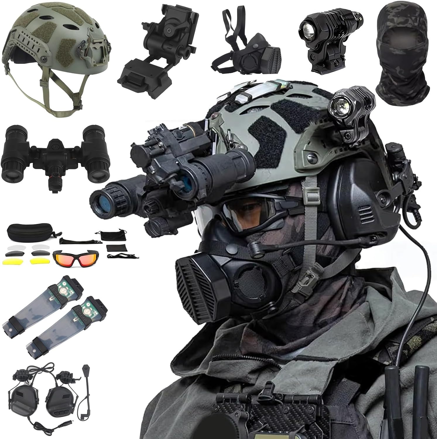 Tactical Fast Airsoft Paintball Helmet Set with Headphones Face Mask NVG Model for CS Field Shooting Cosplay Equipment,Full Protective Helmet