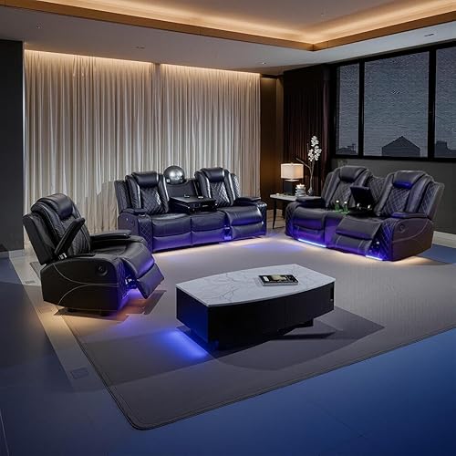 COMHOMA Power Living Room Furniture Sets,Electric Recliner Chair with LED Light,Sectional Sofa Loveseat with Wireless Charging,Spacious Storage, Cup