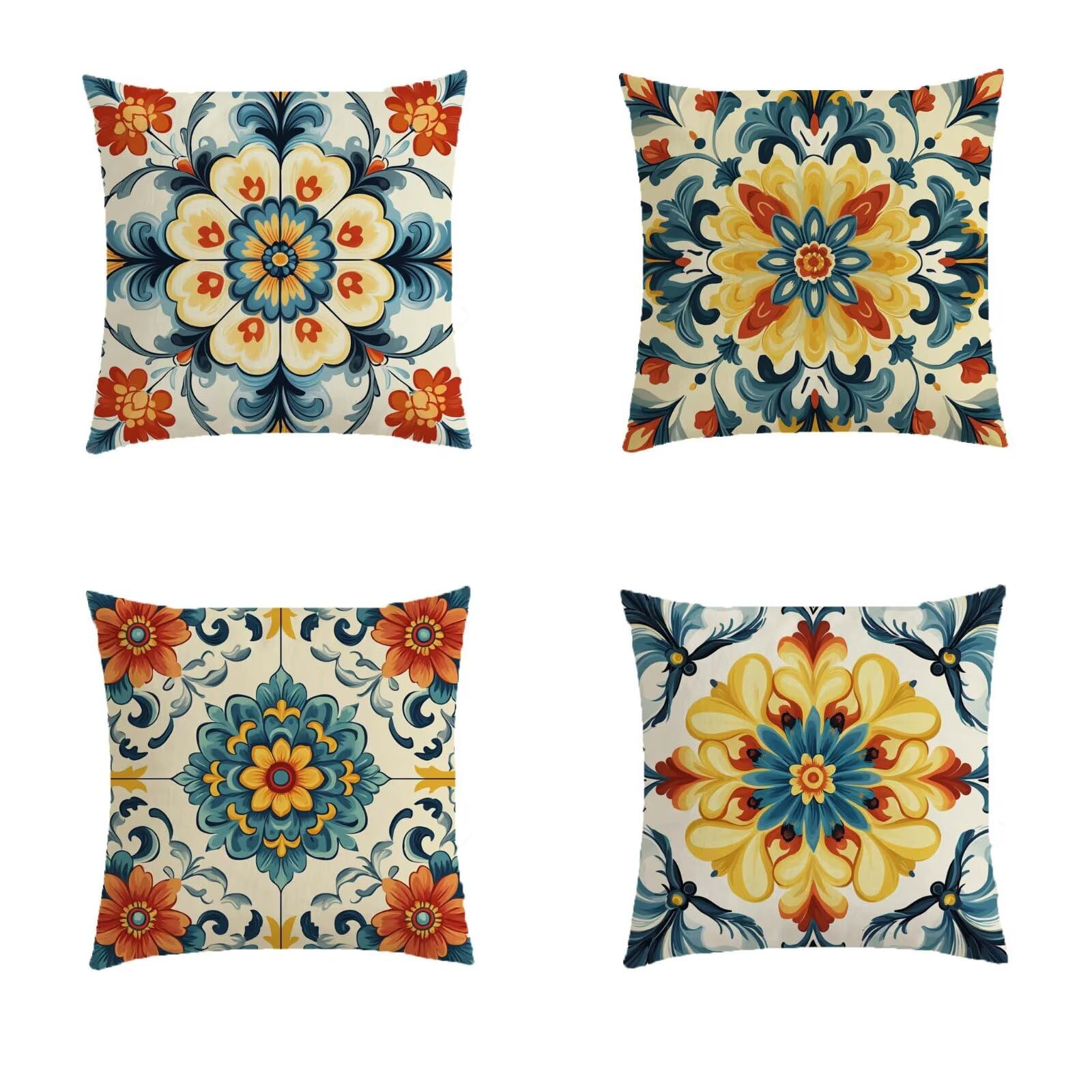 Housse de coussin 45x45cm lot de 4 fleurs imprimé double face pour lin salon de jardin carré S105