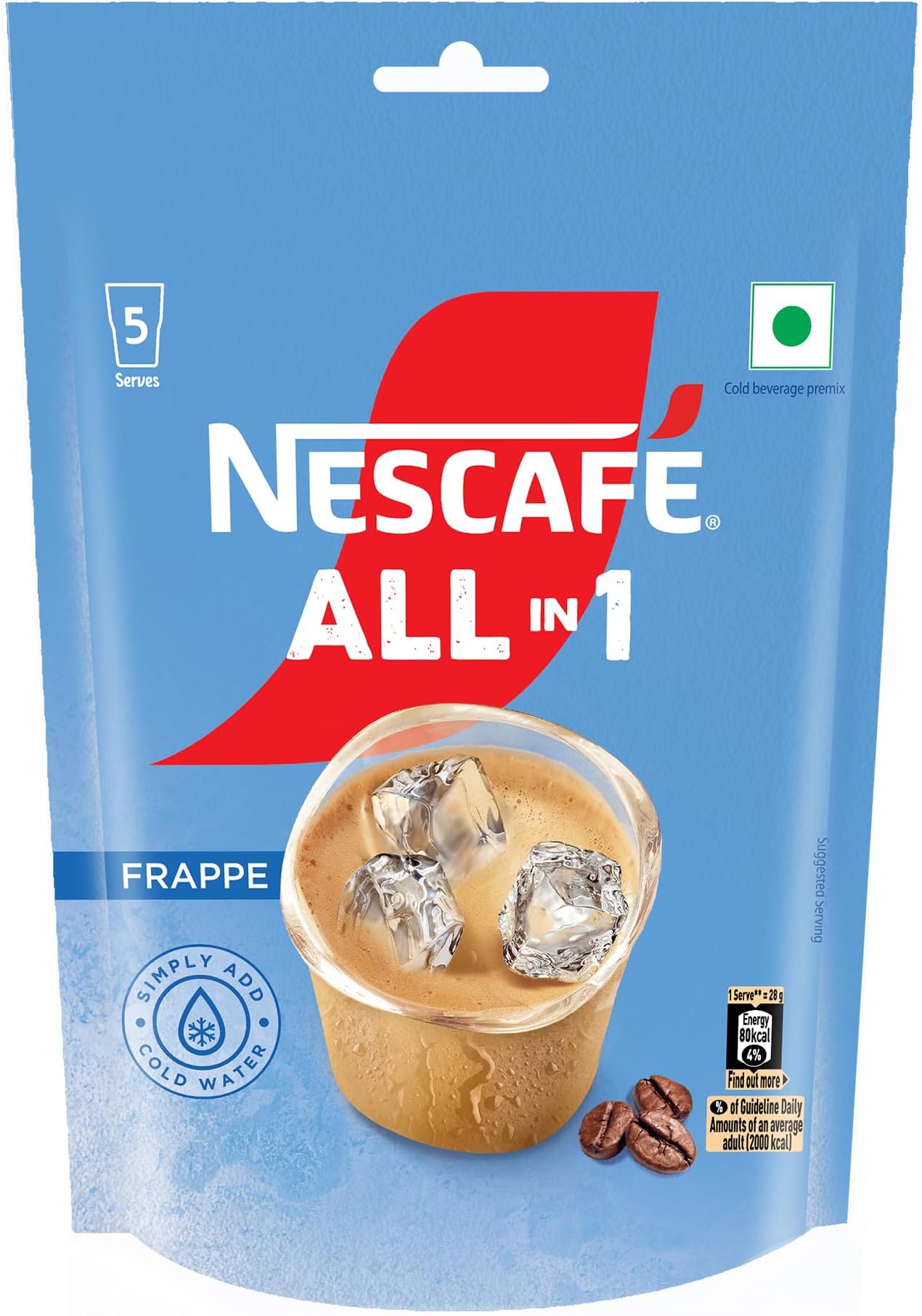 NESCAFE All in 1 Frappe | Instant Cold Coffee Premix - Just Add Cold Water | 140g (5 Sachets X 28g)