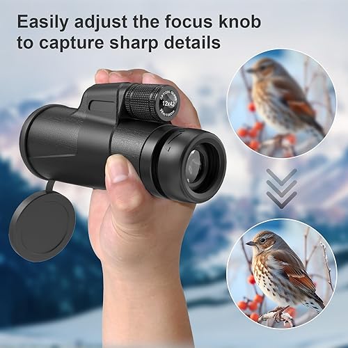 Miniatura 6 de Telescopio monocular de 12 x 42 para adultos, monoculares compactos HD de alta potencia, telescopio portátil de mano con prisma BAK4 y lente FMC