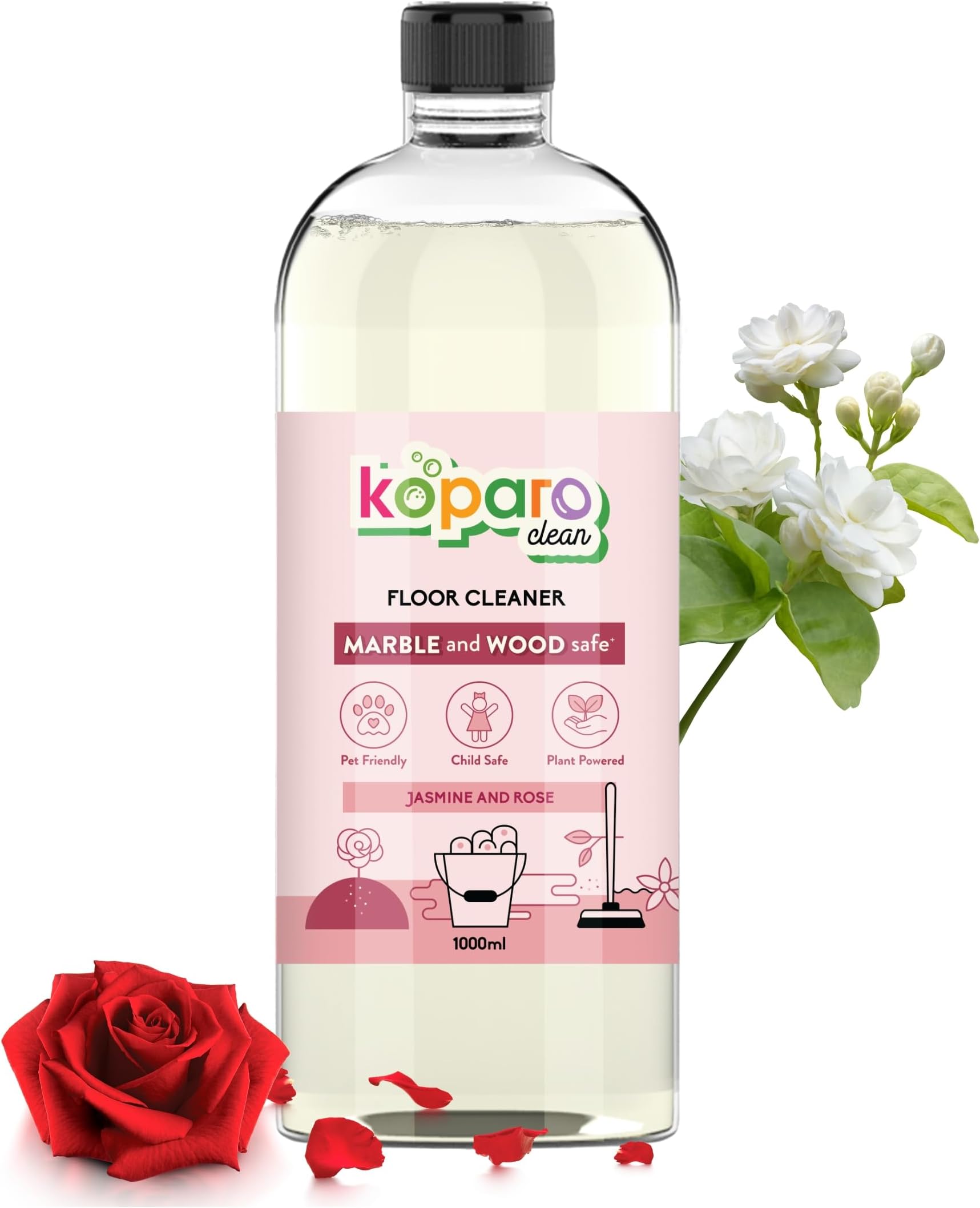 Natural Disinfectant Surface & Floor Cleaning Liquid | 1 Litre | Plant-Based Non-Toxic Germ Kill Formula | Jasmine Freshness | Safer Than Phenyl | Kids Safe & Pet Friendly