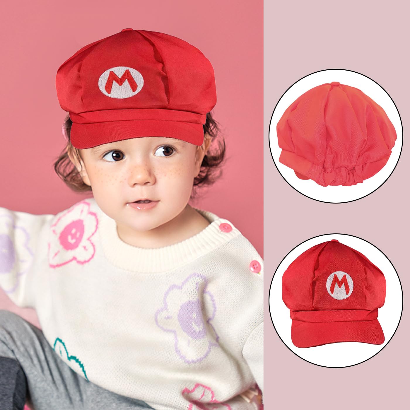 SSKHE Costume Red Hat White Gloves Mustache Buttons Carnival Costume accessories for Boys Girls Women Kids Childrens Men - Image 4