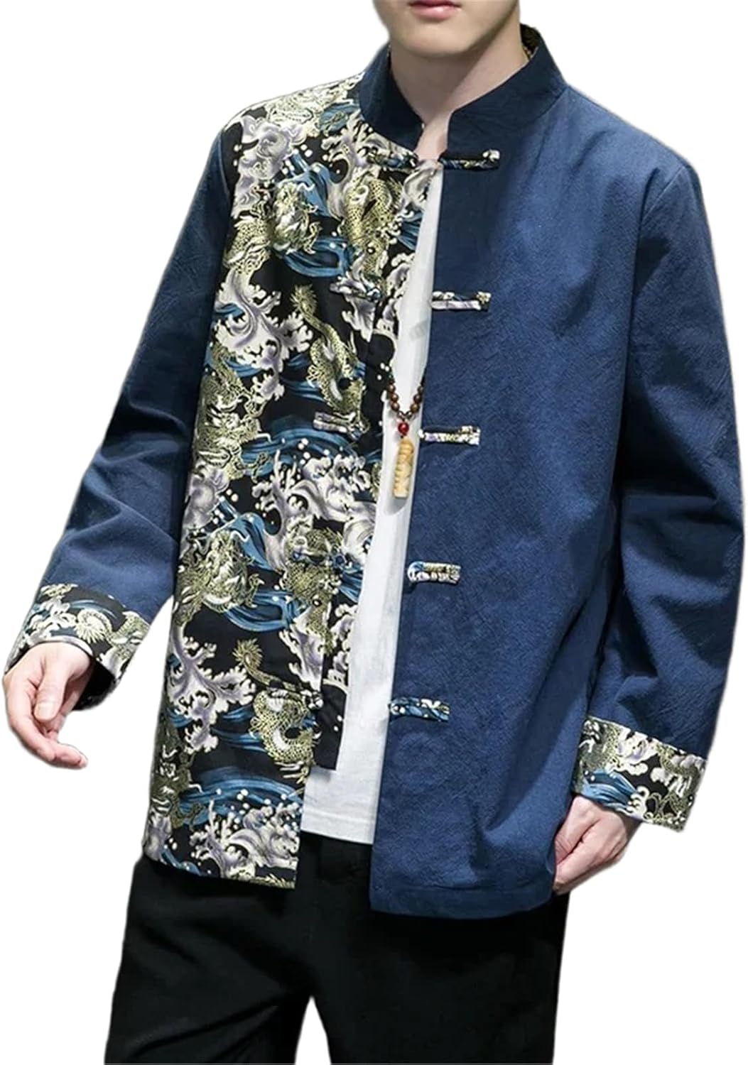 Men's Shirts Embroidered Spring Chinese Style Retro Stand Collar Jacket Cotton Linen Cardigan Men's Kungfu Loose Casual