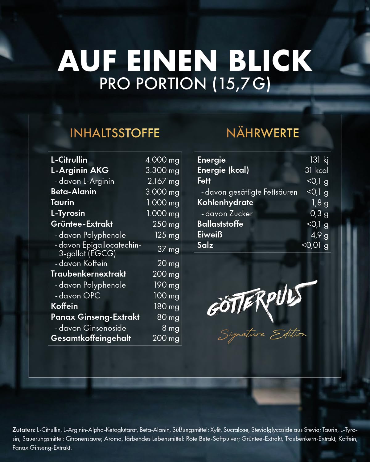 Götterpuls Pre Workout Signature Edition 395g Pulver Himbeere-Drachenfrucht | Mit L-Citrullin, AAKG, L-Tyrosin & Beta-Alanin – 200mg Koffein pro Portion – Vegan – 25 Portionen
