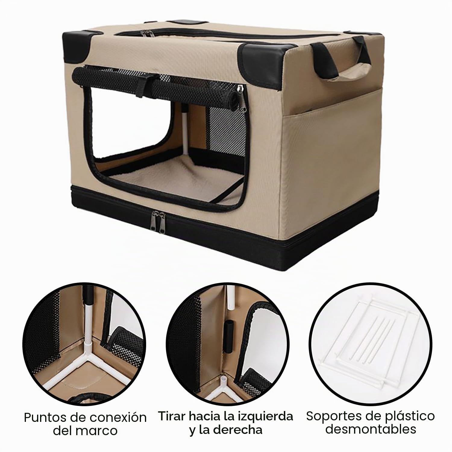 Transportin Perro Grande,Caja Plegable para Perros Medianos,Bolsa Plegable,Ventanas de Red Resistentes y Inserto de Cama de Felpa para Casa y Viaje(82x59x59 cm)