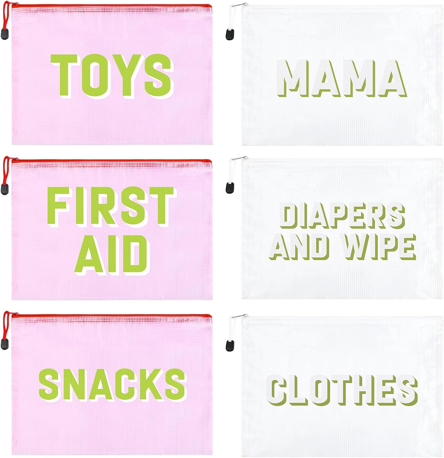 6pcs Hospital Diaper Bag Organizing Pouches for Labor and Delivery, Maternity Essentials Diaper Bag Organizer for Mommy Travel - White/Pink