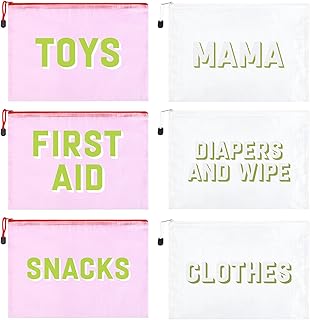 6pcs Hospital Diaper Bag Organizing Pouches for Labor and Delivery, Maternity Essentials Diaper Bag Organizer for Mommy Travel - White/Pink