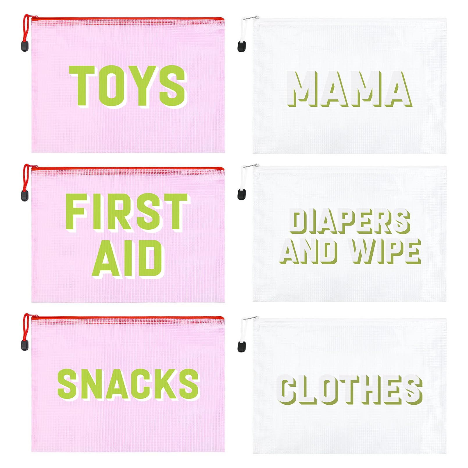 6pcs Hospital Diaper Bag Organizing Pouches for Labor and Delivery, Maternity Essentials Diaper Bag Organizer for Mommy Travel - White/Pink