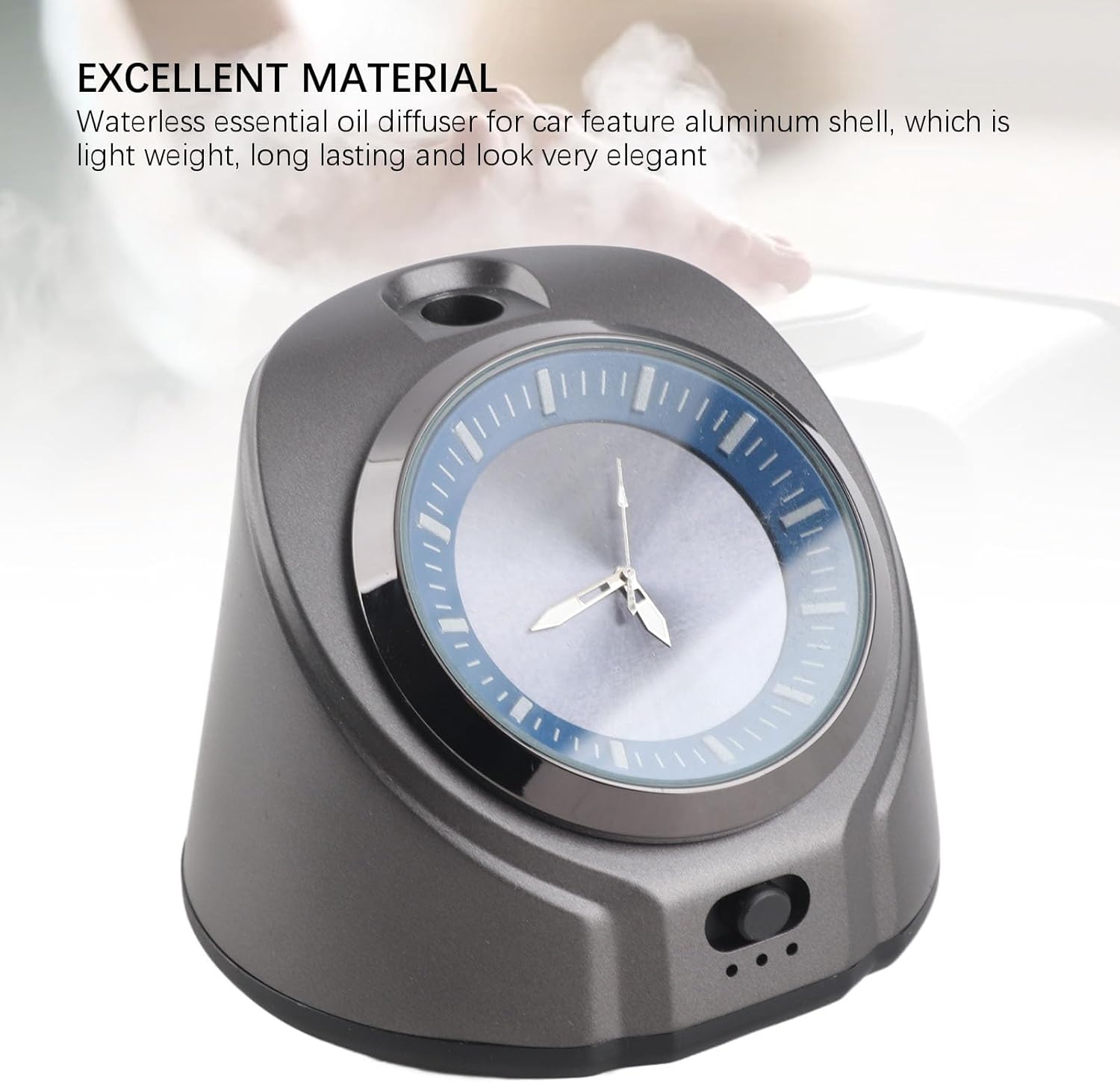 Waterless Car Diffuser for Essential Oil, Portable Cordless Aromatherapy Air Freshener with Clock, USB Rechargeable Battery Operated Cold Air Diffusion for Home Office