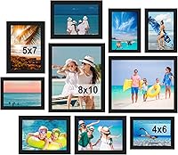 BESCRCL 10-Pack Black Picture Frames Collage Kit - Gallery Wall Set with 2x8x10, 4x5x7, 4x4x6 Frames for Tabletop or Wall Display