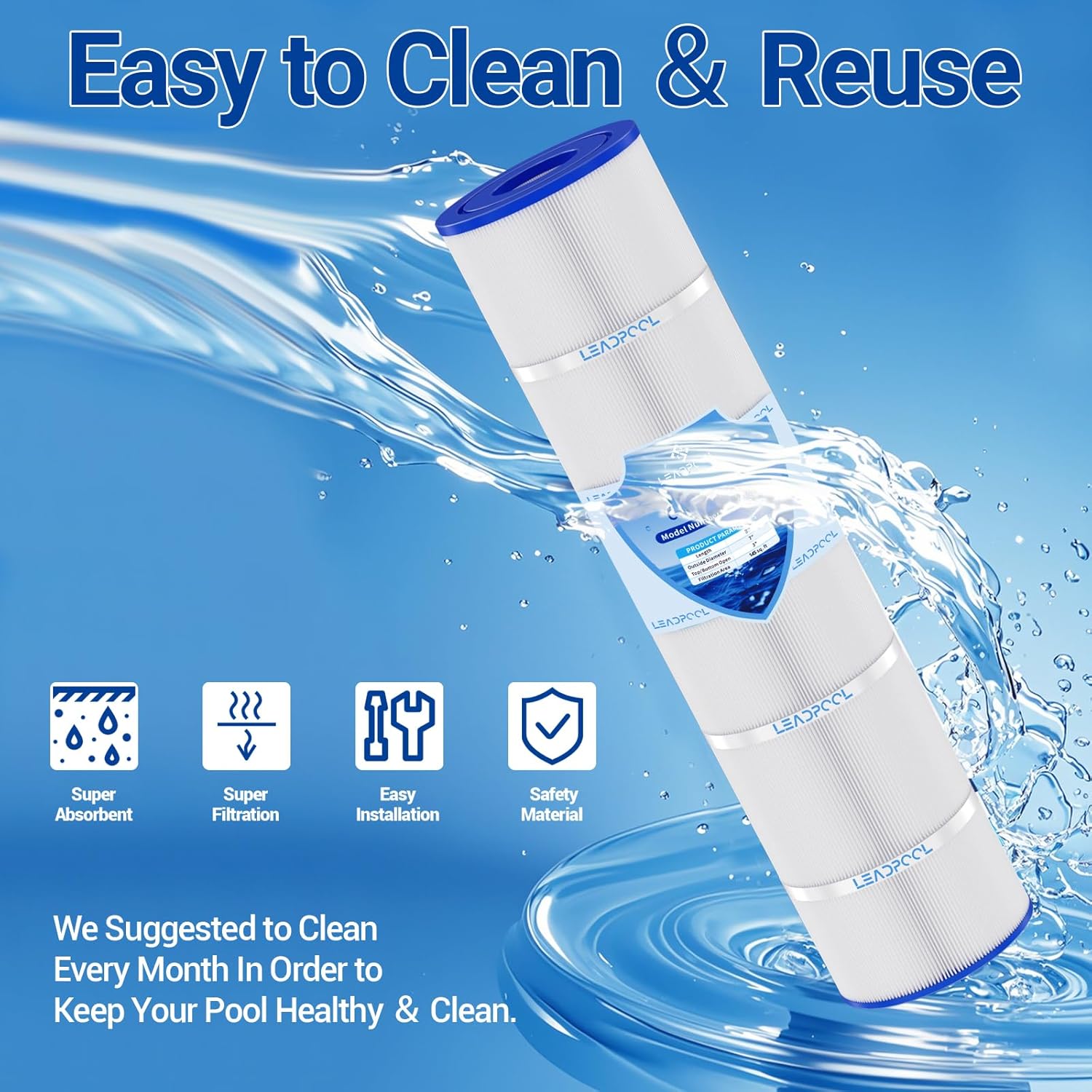 Jandy CV580 Pool Filter Cartridge Replacement for Jandy CL580,Unicel C-7482,PJAN145,Filbur FC-0820,FC-6415,R0357900,4 * 145 Sq.ft,4 Packs - Image 6