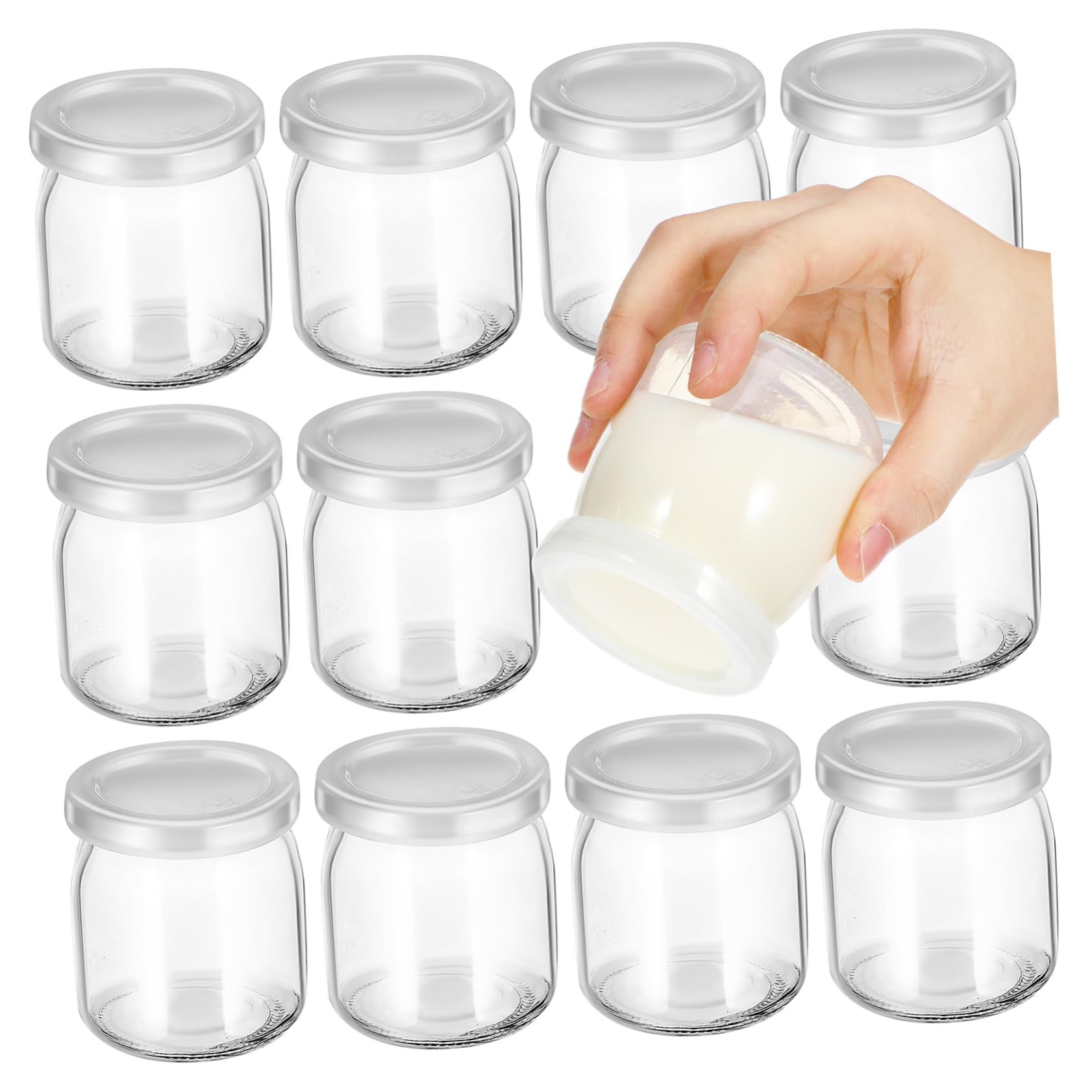 Holibanna 12 Pezzi Bicchieri da Yogurt in Vetro con Coperchi Trasparenti Contenitori per Dessert Vasetti per Budino Marmellate Gelatine e Mousse per Preparazioni Individuali e