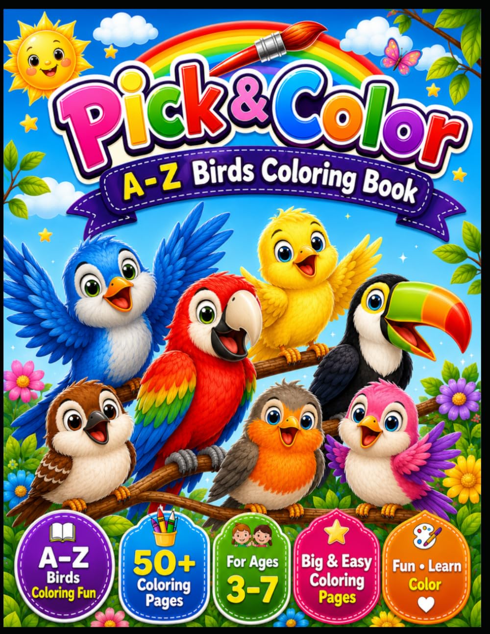 Pick & Color : A–Z Bird Coloring Book: Learn the Alphabet with Beautiful Birds | Fun Educational Coloring Book for Kids (Pick & Color A-Z Series)