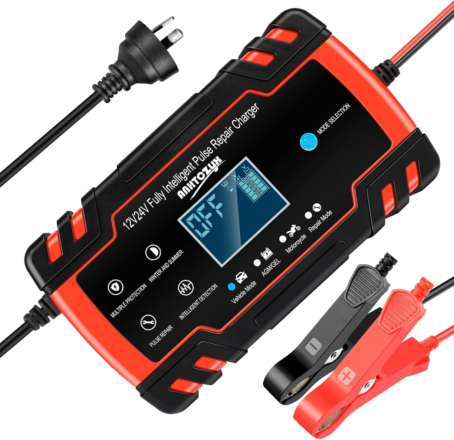 ARyee Car Battery Charger 12V 8Amp /24V 4Amp with LCD Display Lead Acid