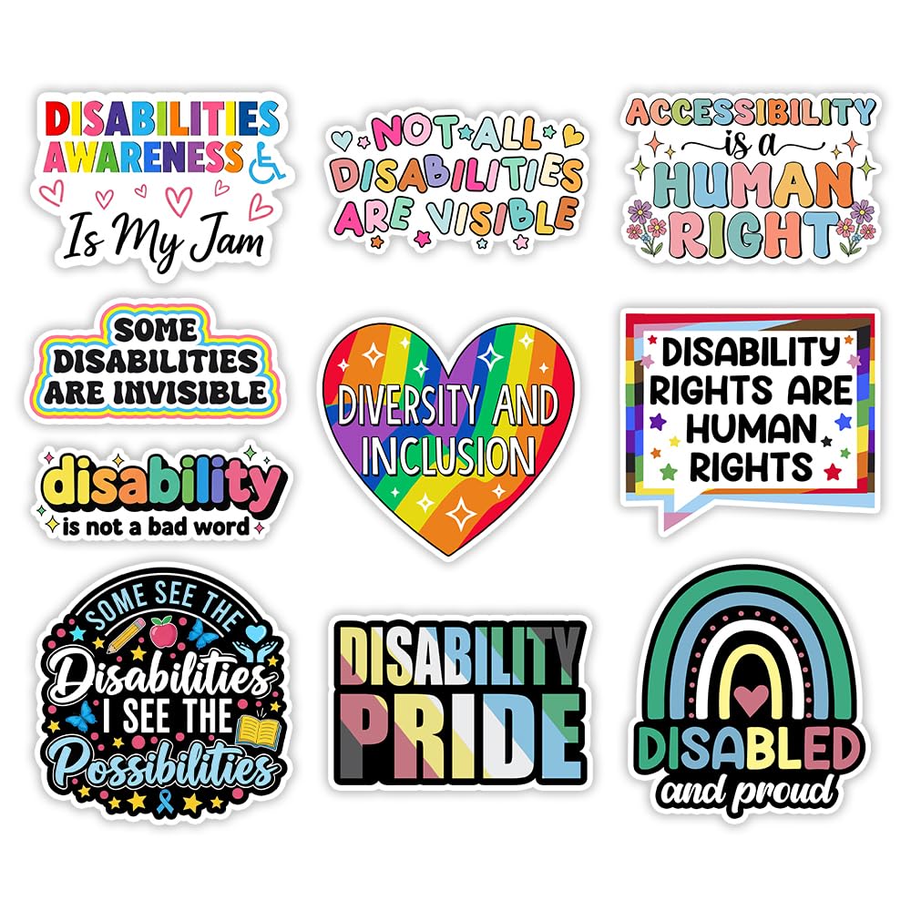 MAIANEY | Disability Awareness Sticker Pack – 10PCS, 3x3 inch Inclusion &amp; Diversity Vinyl Stickers, Disability Pride Decals for Laptop, Classroom, Accessibility, Neurodiversity Advocate Gift