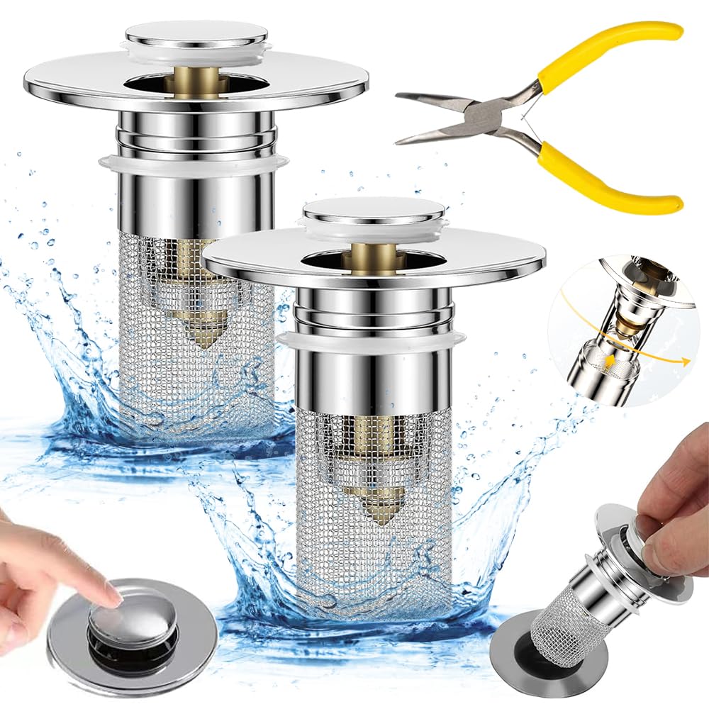 2 Stück Pop-Up Waschbeckenstöpsel | Für 34–40 Mm Abfluss, Mit Sieb & Verchromt – Verstopfungsfrei & Einfach Zu Installieren