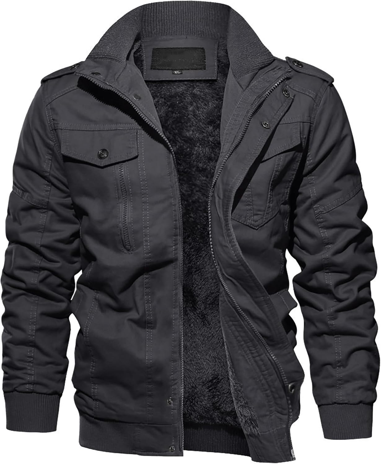 EKLENTSON Men's Winter Jacket with Multi Pockets Zip Front Thick Thermal Fleece Lined Coat Work Cargo Jacket for Men