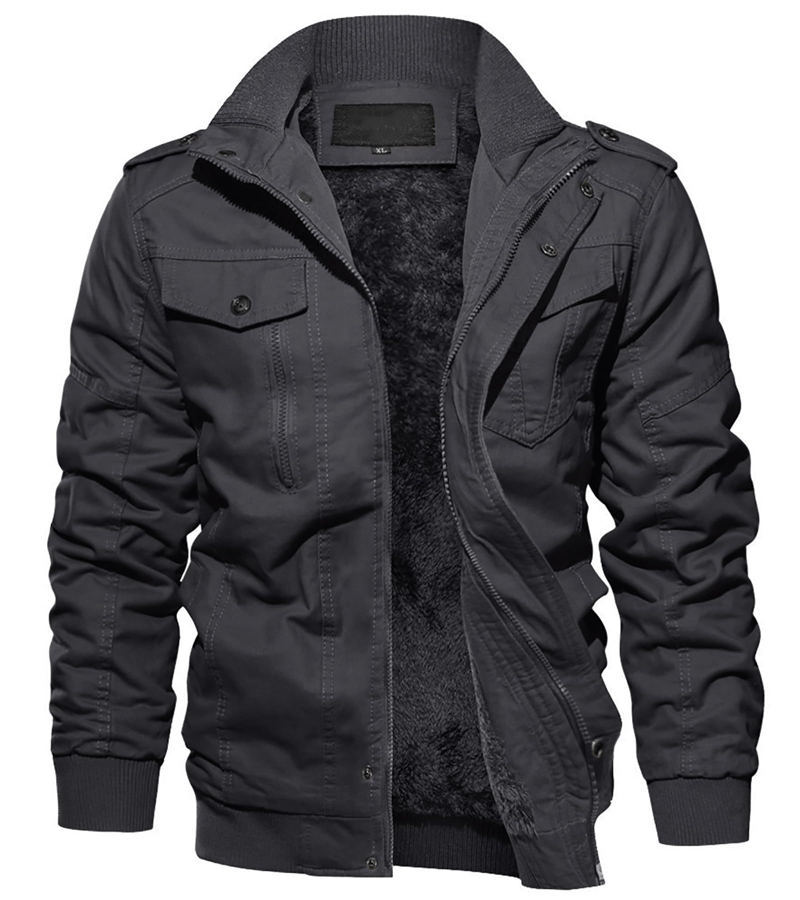 Men's Winter Jacket with Multi Pockets Thermal Fleece Lined Coat