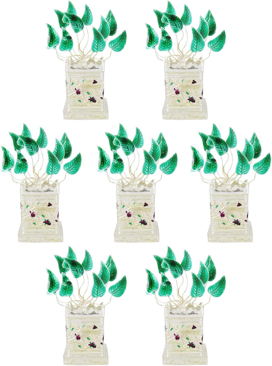 GoldGiftIdeas Silver Plated Tulsi Plant Pooja Thali Set, Traditional Return Gift for Home Function, Indian Pooja Items for Gift, Pooja Articles for Indian Festival with Potli Bags (7)