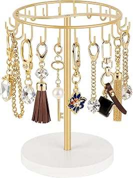 Dahey Keychain Display Stand for Vendor, Metal Bracelet Holder Organizer Hand Sanitizer Keychain Display with 22 Hooks Storage Keychains Bracelet for Study Desk Entryway Decor, Gold