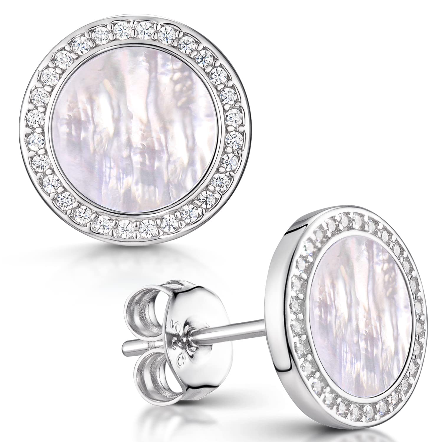 MATERIA by Matthias Wagner Pendientes de mujer de plata 925 con piedras preciosas y circonitas, 9 Millimeter, Plata, Nácar