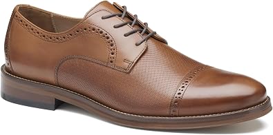 Johnston & Murphy Mens Sutton Embossed Cap Toe Shoe, Tan Full Grain Leather, 10 W