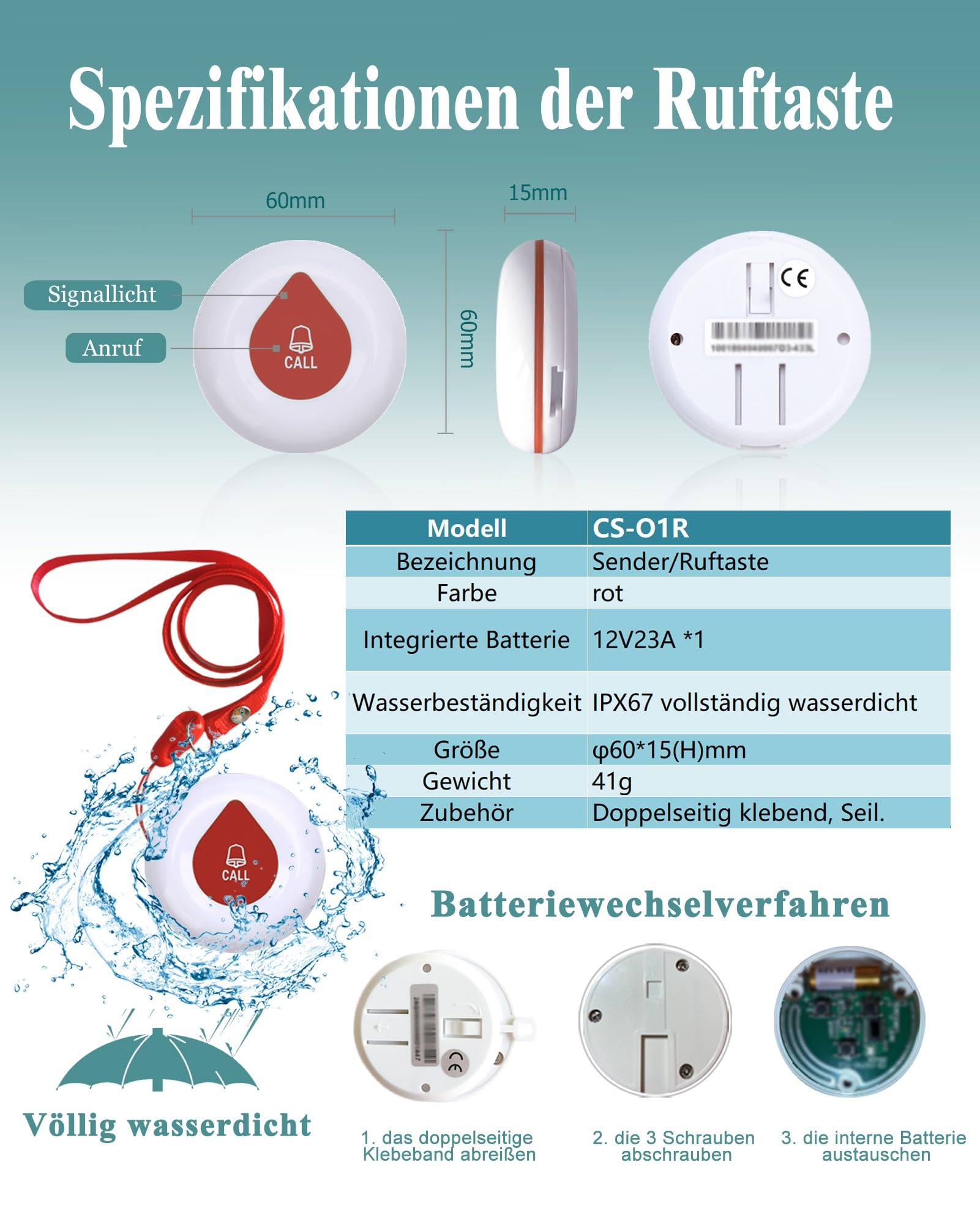 Drahtloses SanitäterPagingSystem, Schwesternrufsystem mit DisplayEmpfänger, 20 Wasserdichten Ruftasten, geeignet für Pflegeheim, Krankenhaus, Zahnklinik, Infusionsraum