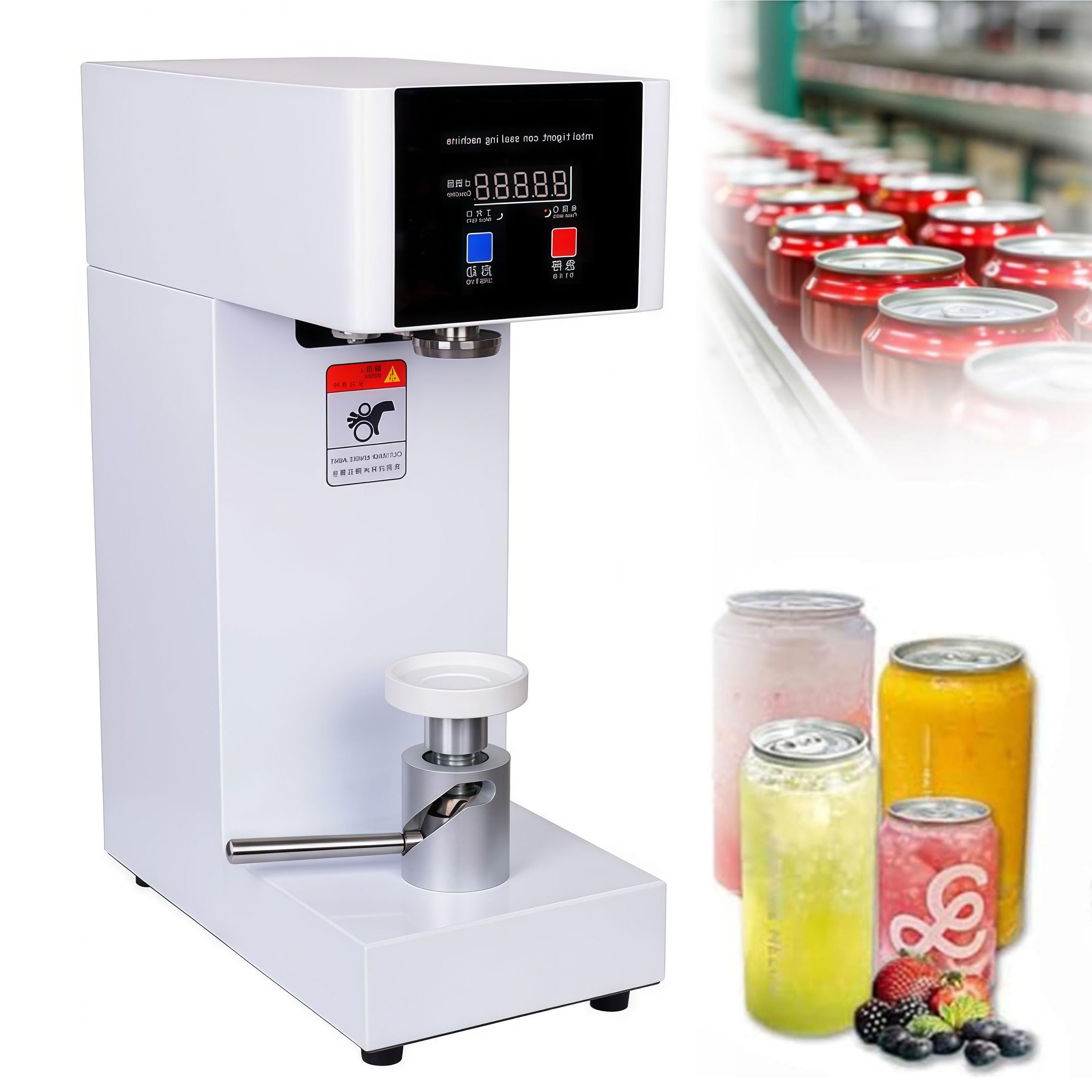 Máquina de sellado de latas comercial, sellador eléctrico de 180 W con mostrador y pantalla LCD, velocidad de sellado de 5 segundos, 5,5 cm de diámetro y 14-21 cm de altura, máquina tapadora de cierre