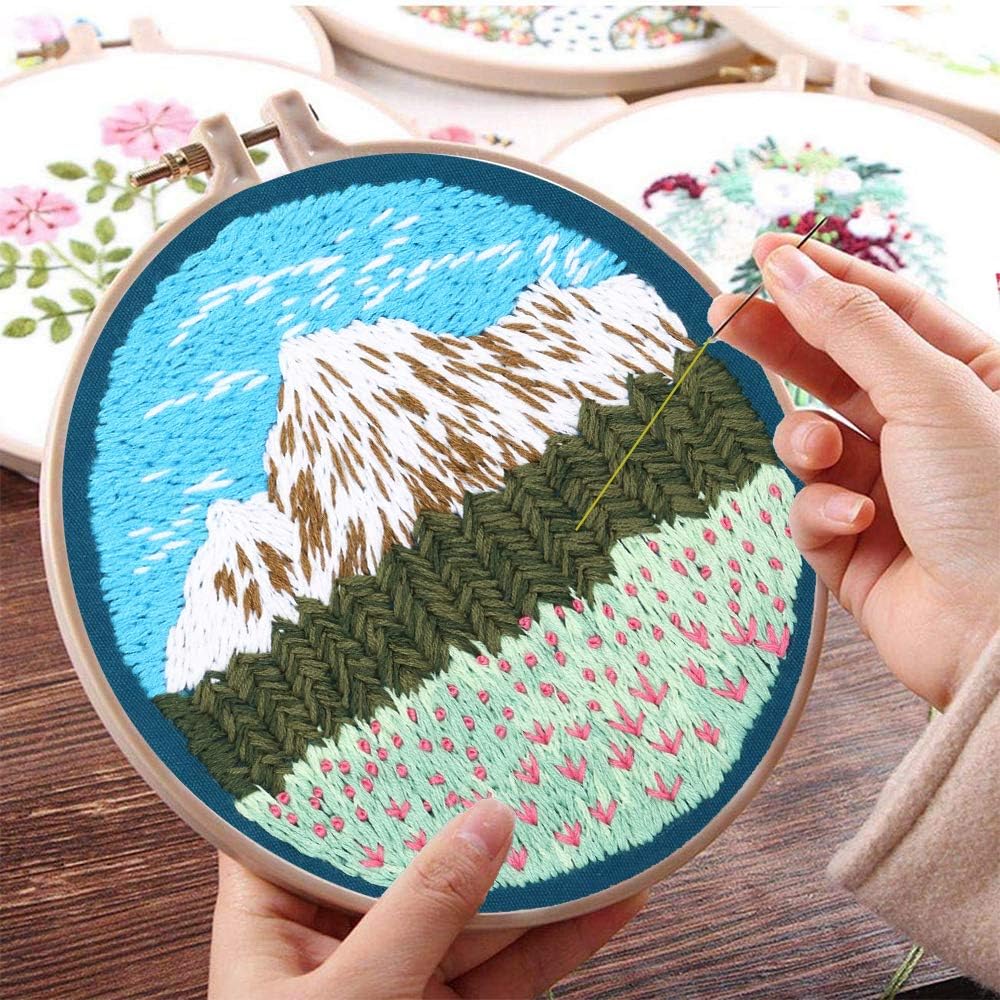 Embroidery Starter Kit with Pattern and Instructions, Embroidery kit for Beginners, Full Range of Stamped Embroidery Kits (Moutain)