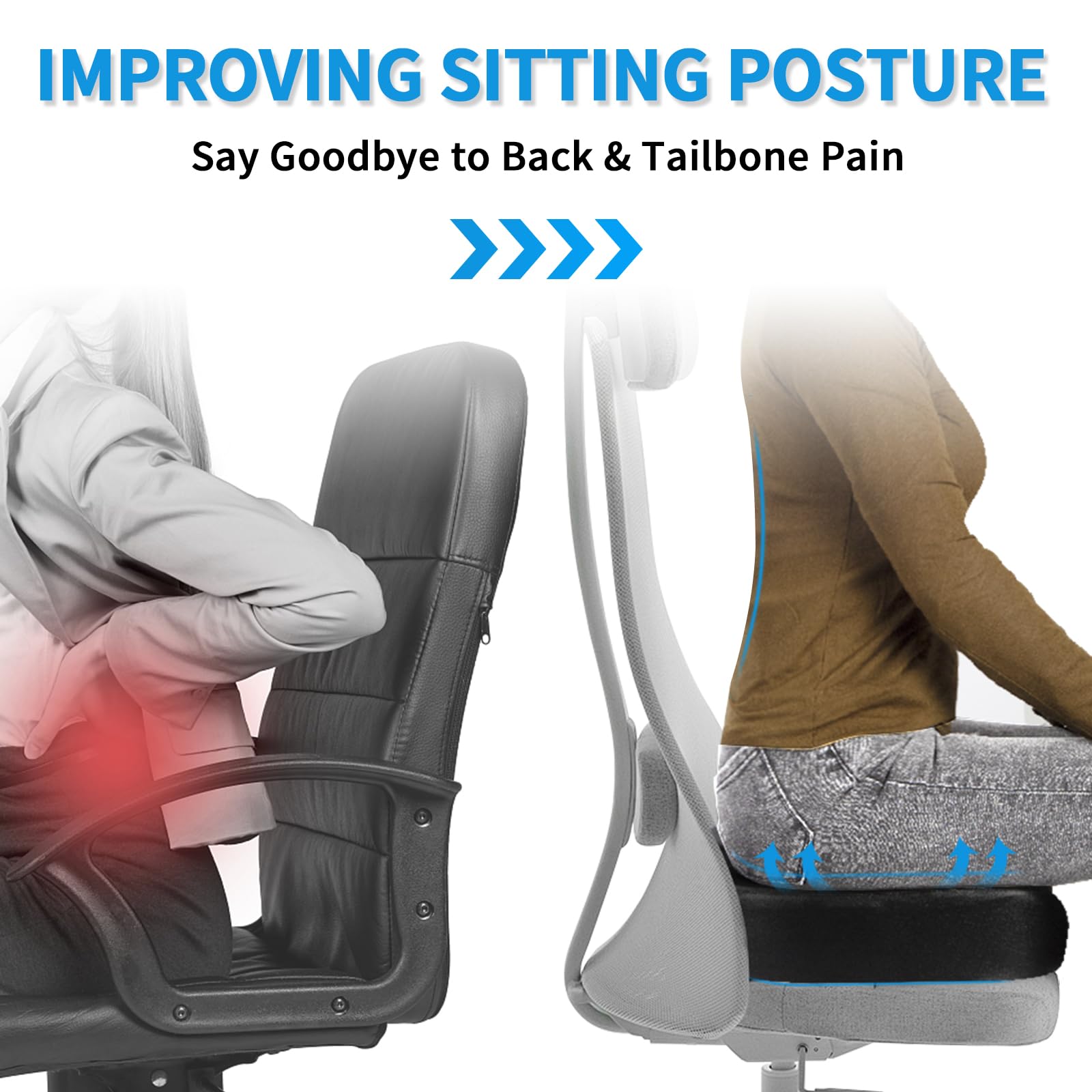 Lussuoso cuscino da seduta, in memory foam spesso 7,6 cm, per alleviare la pressione, sciatica, dolore al coccige e sollievo dal mal di schiena, multiuso per candeggina, auto, giochi, sedia da