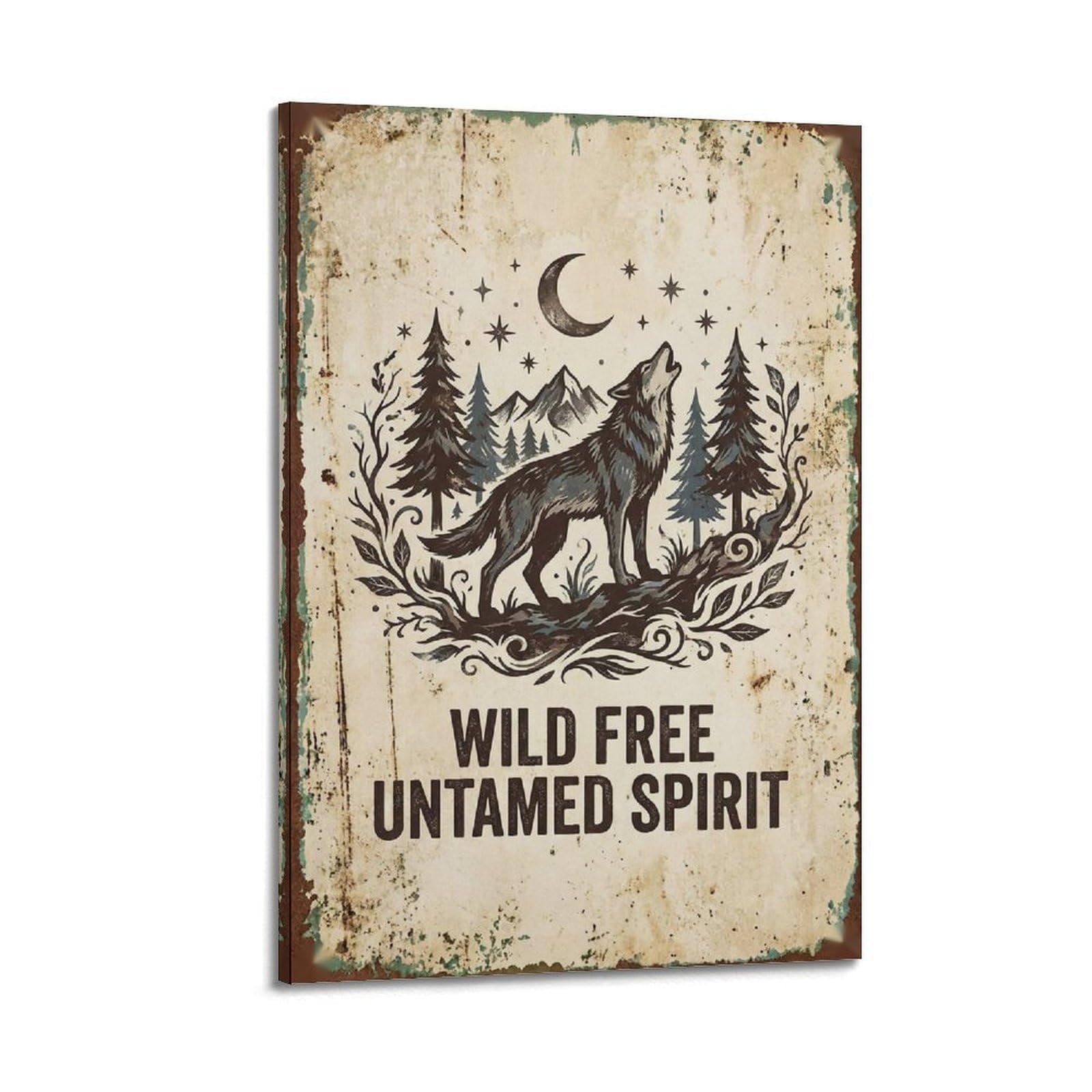 OKAHYS Wolf Woodland Country Vintage Poster Wild Spirit Rustic Modern Decorative Canvas Prints - Ideal Wall Art for Family, Man Cave, Game Room, Boys & Girls Bedroom 24x36inch