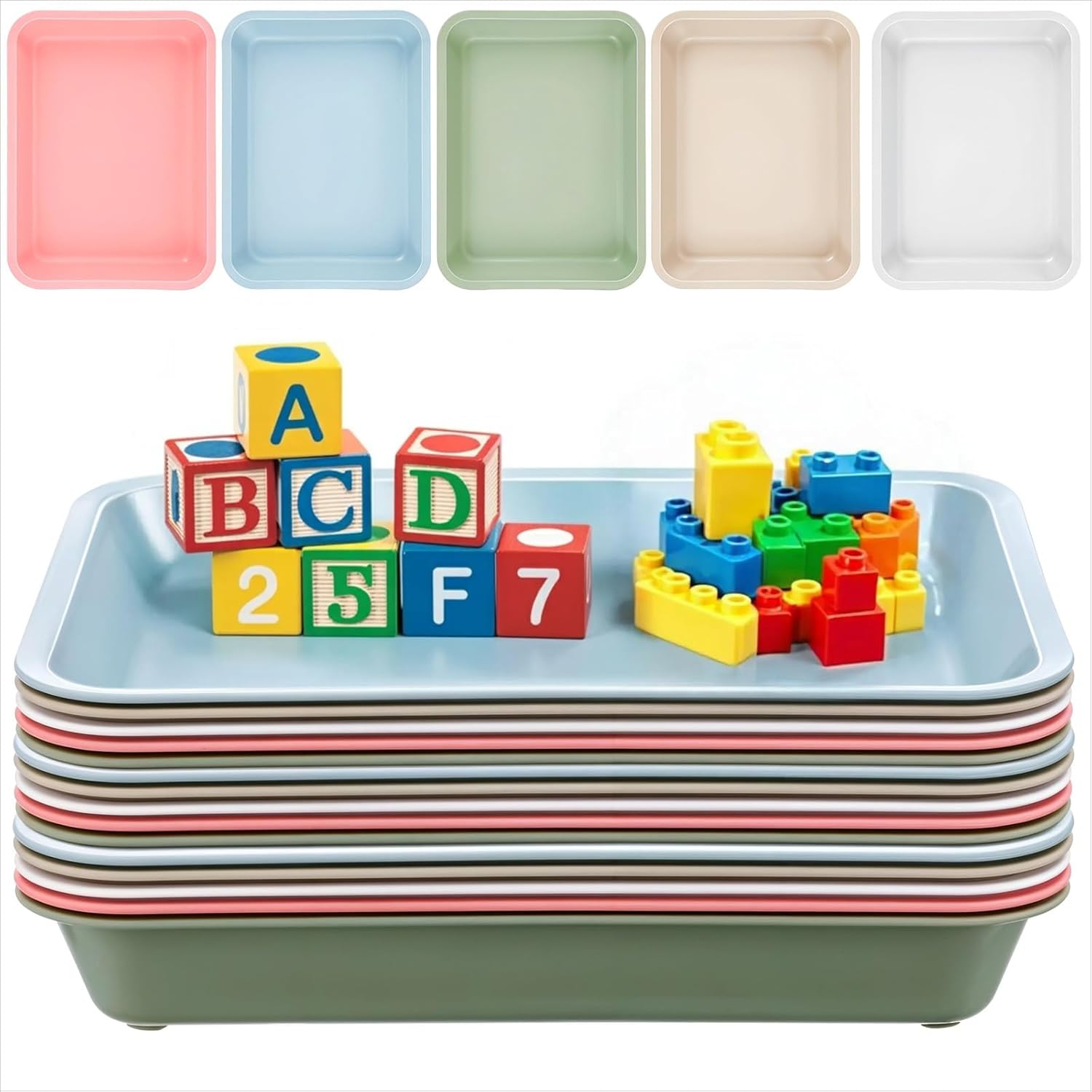 15 Pcs Plastic Art Trays for Kids, Stackable Activity Art Trays, Small Color Arts and Craft Tray for DIY Projects Painting Beads Home Classroom Storage (12 x 9 x 1.8 inches)