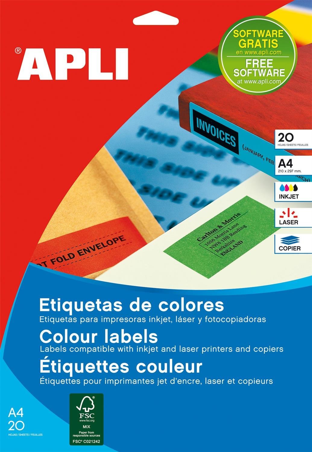 Apli Multi-Purpose Labels Permanent Adhesive 20 hojas Green