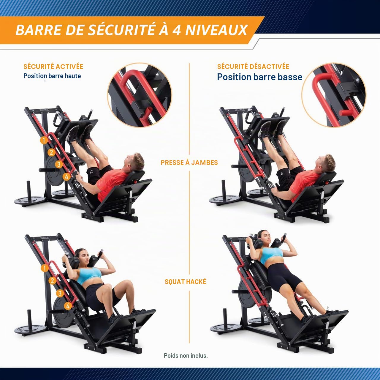 Marcy Presse à Cuisses et Hack Squat Charge 270 kg Double Fonction | Poids utilisateur max 136 kg, Plateforme 60,96 cm de large, Dimensions 228x97x127 cm