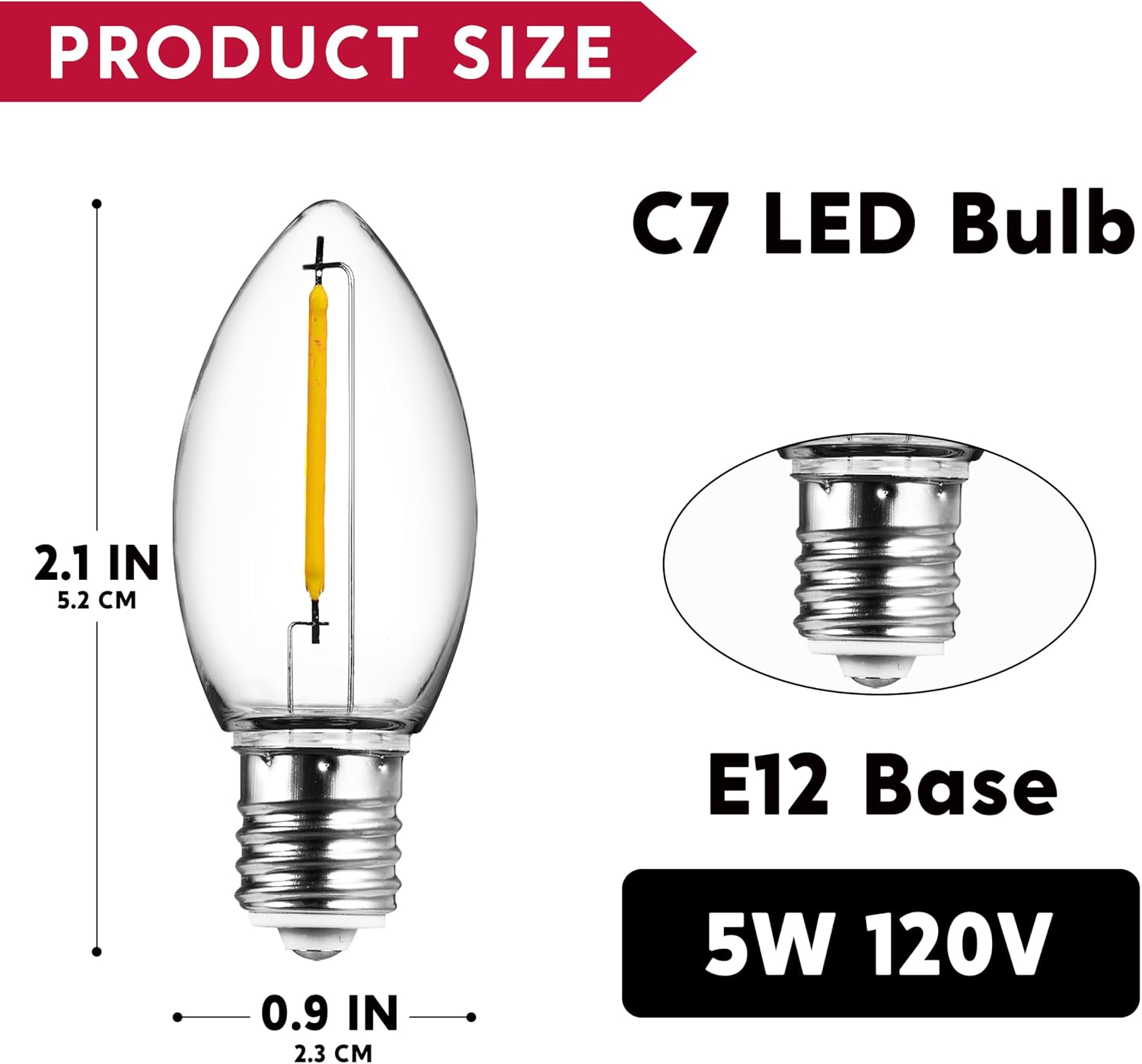 JOYIN C7 LED Light Bulbs - Replacement E12 Base Bulbs for Window Candles & Chandeliers (Warm White, 6 Pack)