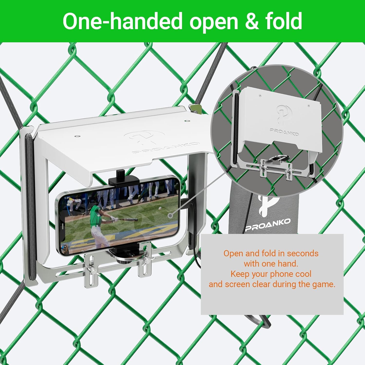 Game Changer Mounting Kit, Cell Phone Fence Mount with Shade and Power Bank Holder, Gamechanger Streaming Kit, Fence Phone Holder for iPhone GoPro Camera Mevo Start Recording Baseball Tennis Game