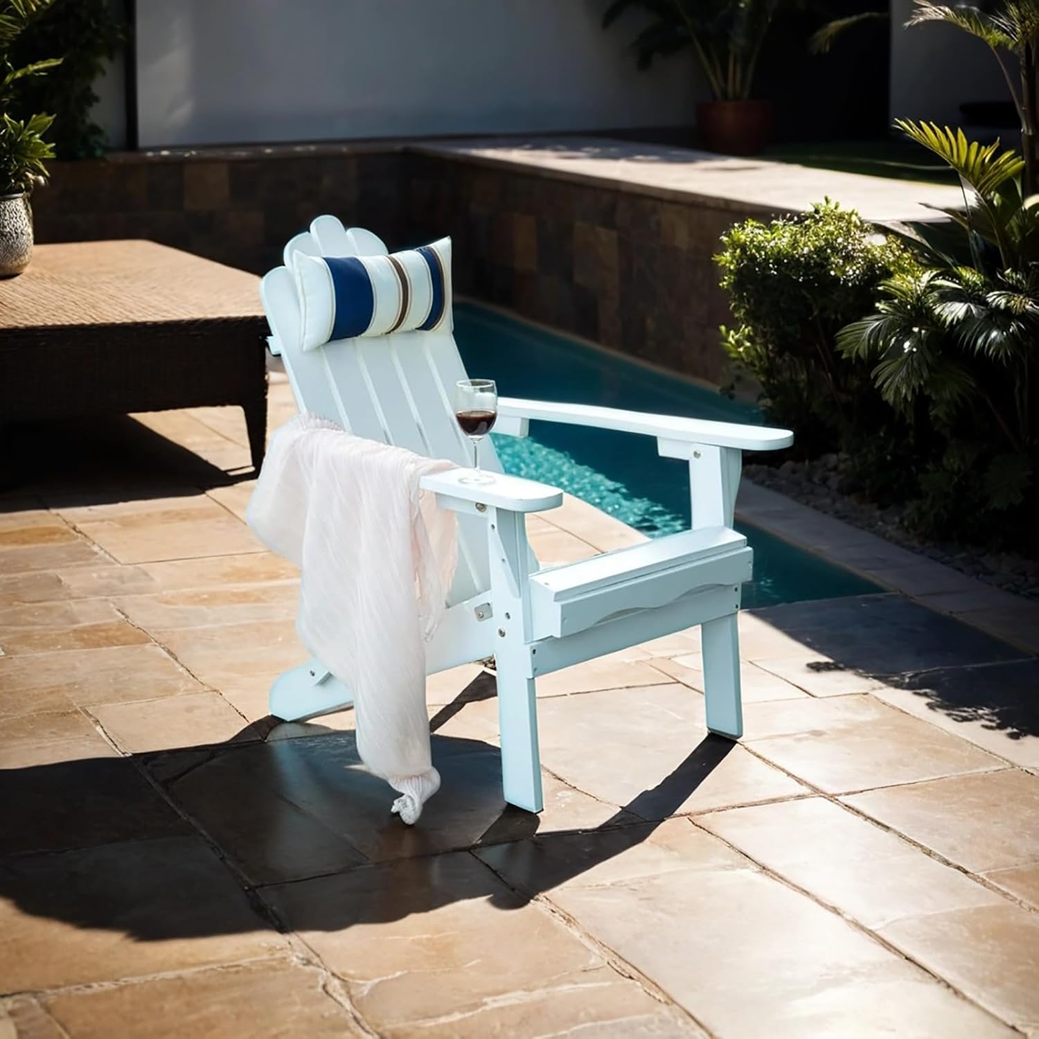 White Adirondack Chairs Set of 2 Outdoor Patio Folding Lounge Wood Outside Deck, Porch, Lawn, Pool, Yard, Garden, Fire Pit, Heavy Duty