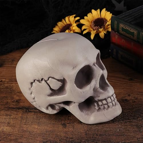 Miniatura 3 de Amosfun 1 pieza de esqueletos de Halloween de plástico realista cabeza de calavera humana modelo de hueso fantasma casa accesorios suministros