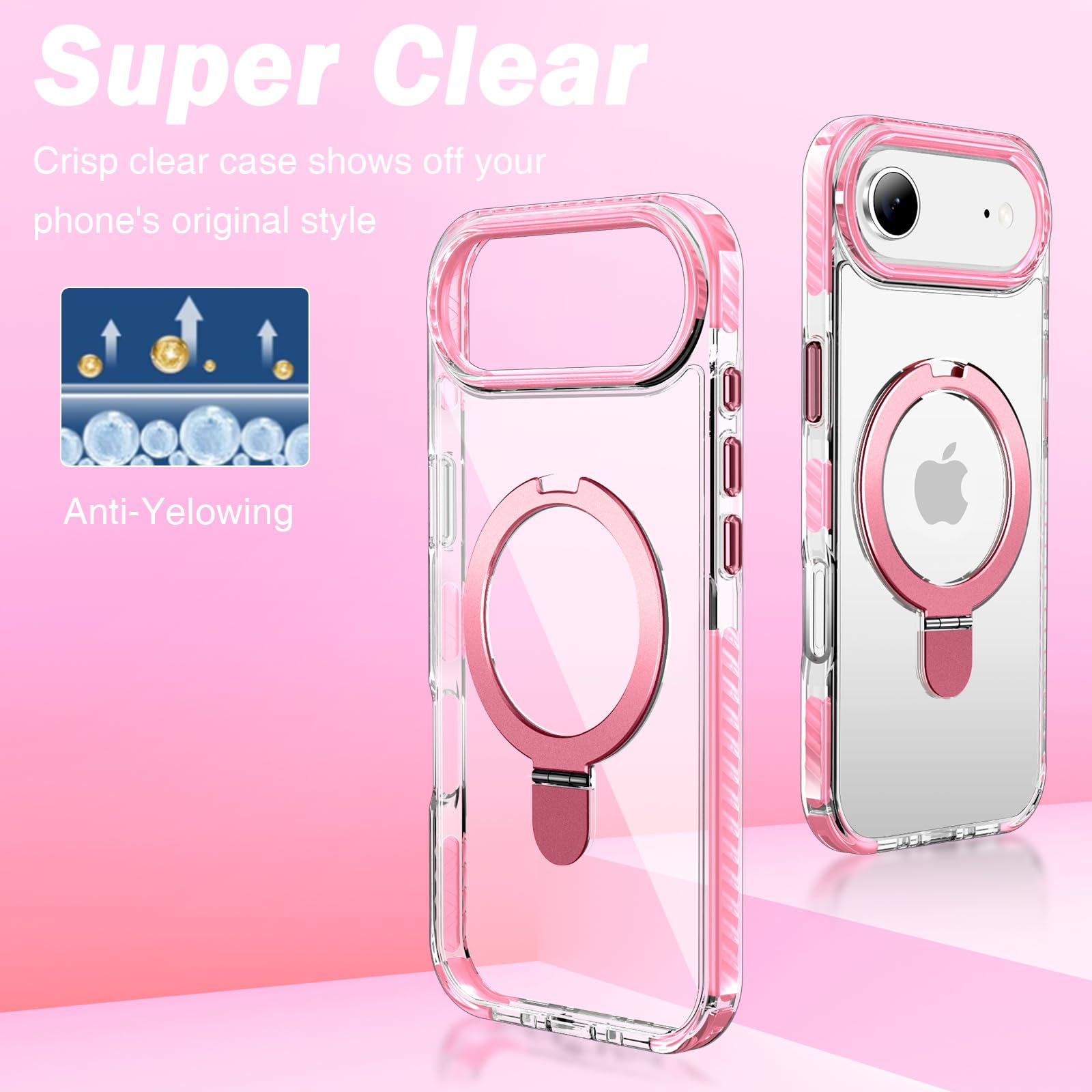 Coque magnétique transparente pour iPhone 17 Plus avec anneau de