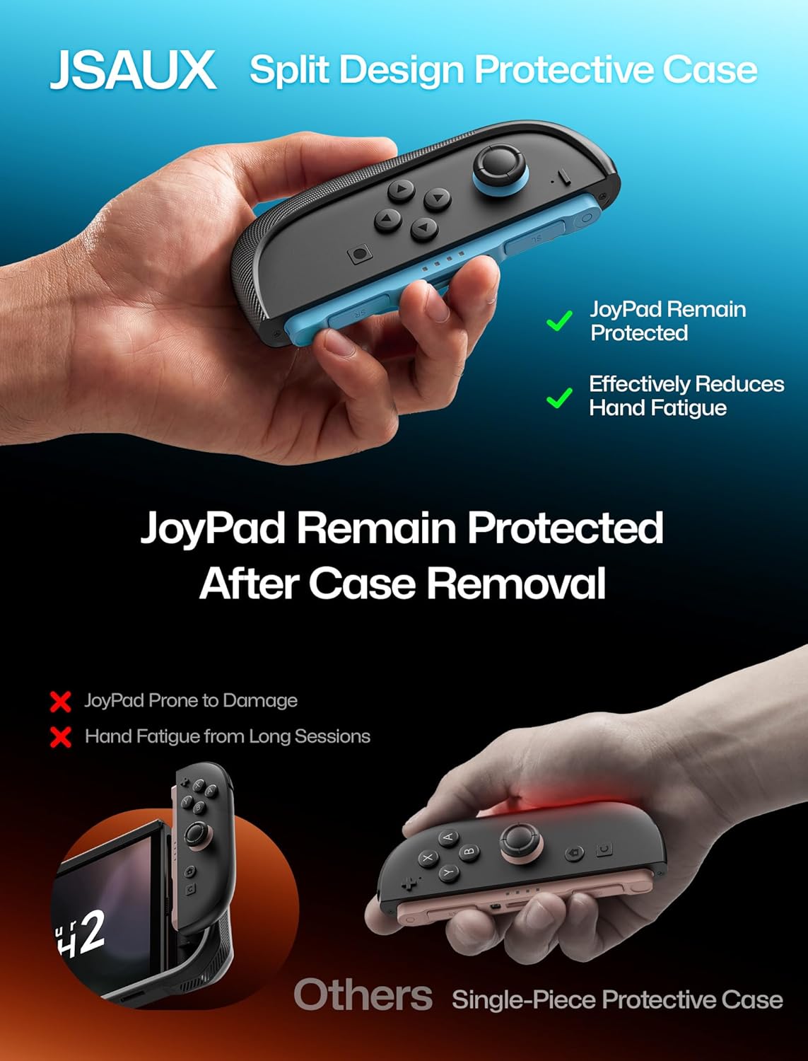JSAUX Split Protective Case for Nintendo Switch 2, TPU Middle Frame & PC Front Cover, Dockable, Non Slip Ergonomic Grip, 8 Game Card Storage, Includes Adjustable Stand, Drop Protection - PC0123B - Image 7