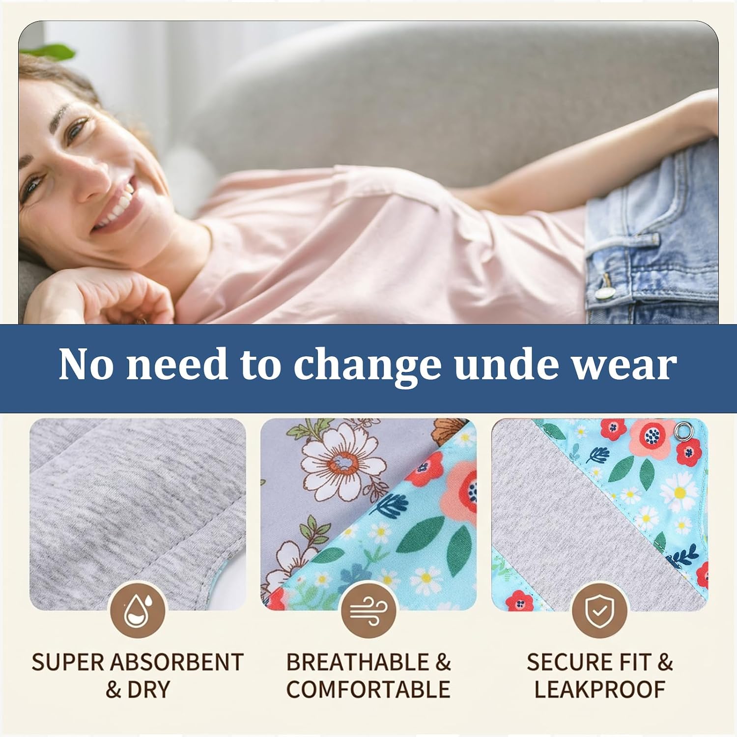 6 PCS Reusable Incontinence Pads, Reusable Incontinence Pads for Women, Washable Waterproof Pads, Menstrual Protection Solution, 7in Pads in Pink Gray Green Colors