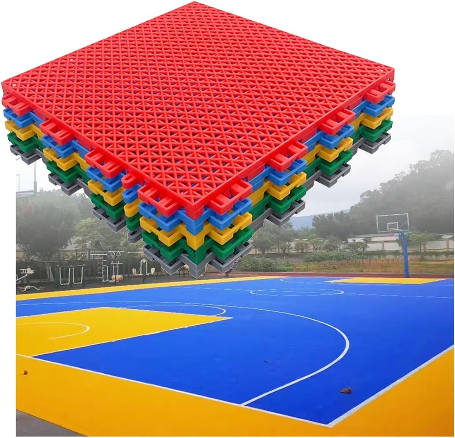 Dalle basket 12 pouces tapis de sol clipsable extérieur 10 pièces rouge