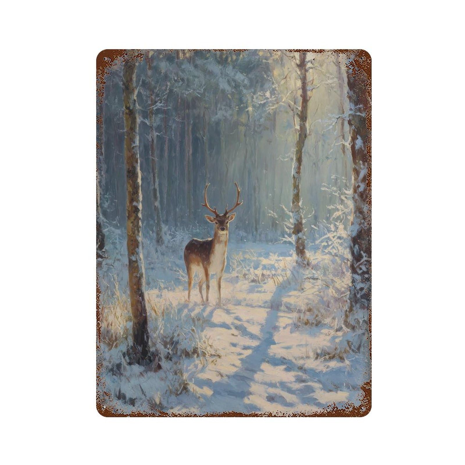 xiaoxiaoshen Deer In Snow Forest. Impressionist Winter Landscape Wall Decor Art Metal Tin Poster Modern Home Decor Art Home Bar Shop Decorations Vintage Sign 40x30cm