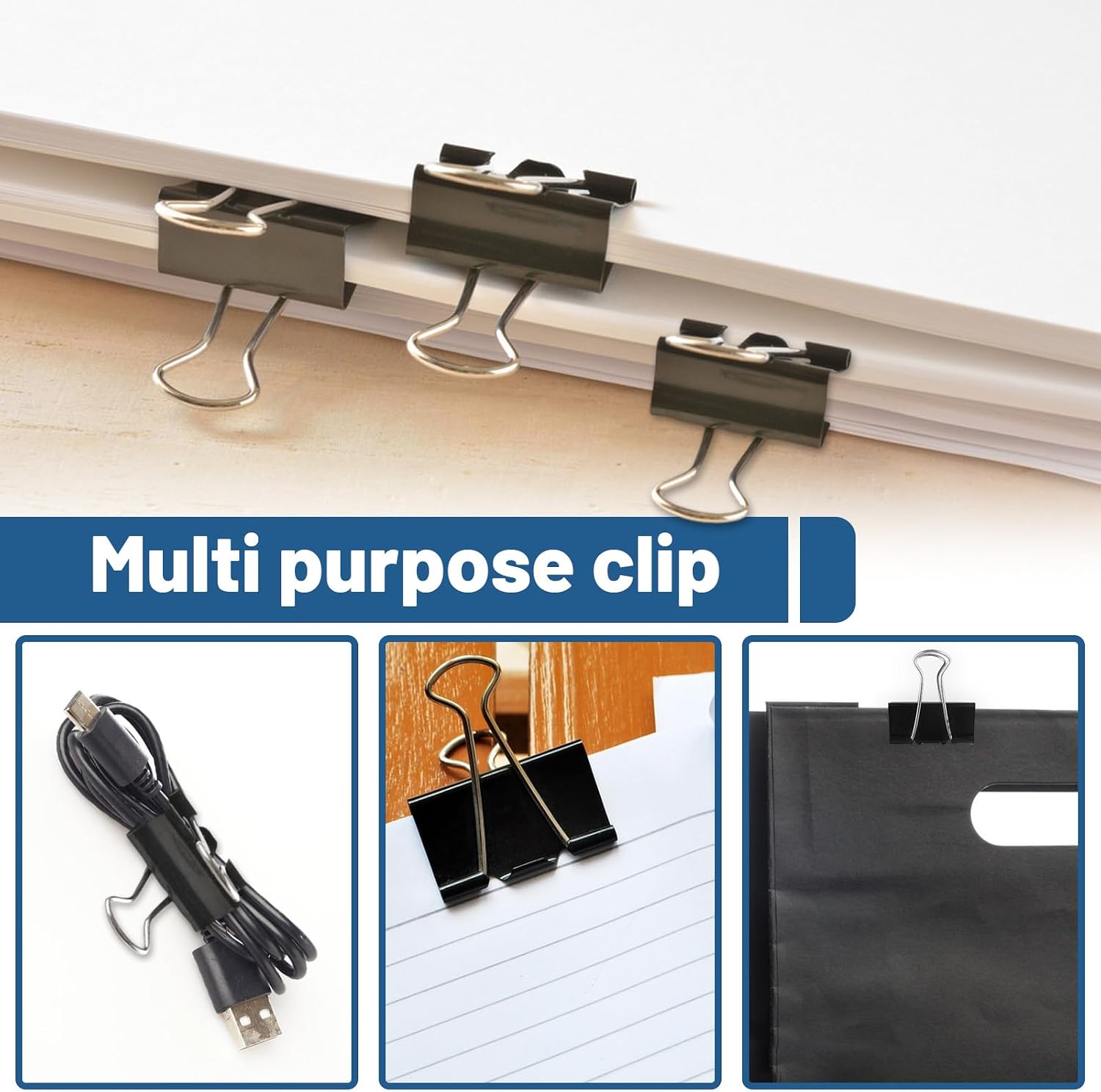 350 Pcs Paper Clips and Binder Clips,Office Clips Set, Large Binder Clips,Assorted Sizes Set, Black Metal Office Clips, Paper Clamps, for Office and School Supplies