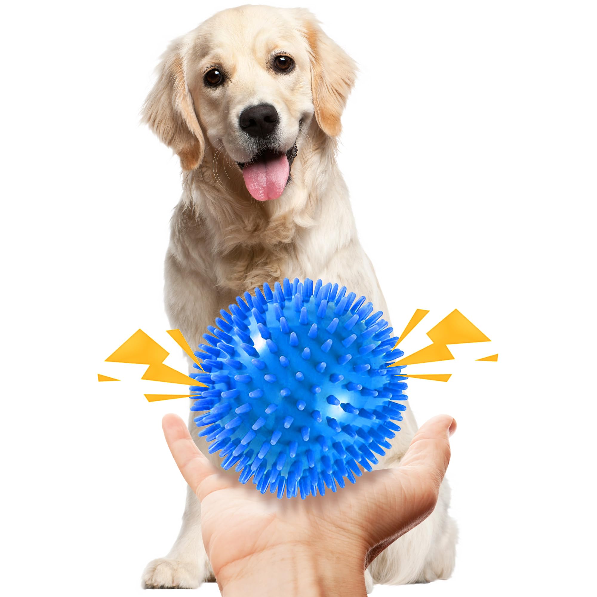 Paquete de 4 bolas chirriantes de 4.5 pulgadas para perros grandes y medianos, bolas de juguete para perros con puntas para masticadores agresivos