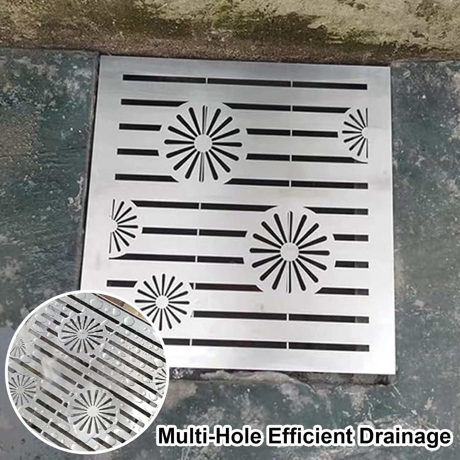 Chiusino Pozzetto a Canale Quadrato in Acciaio Inox, Pozzetto Giardino per Cortile, Garage, Fattoria, Patio, Marciapiede, Chiusino da 20x20 cm a 60x60 cm(40x40x3cm/16x16x1.2in)