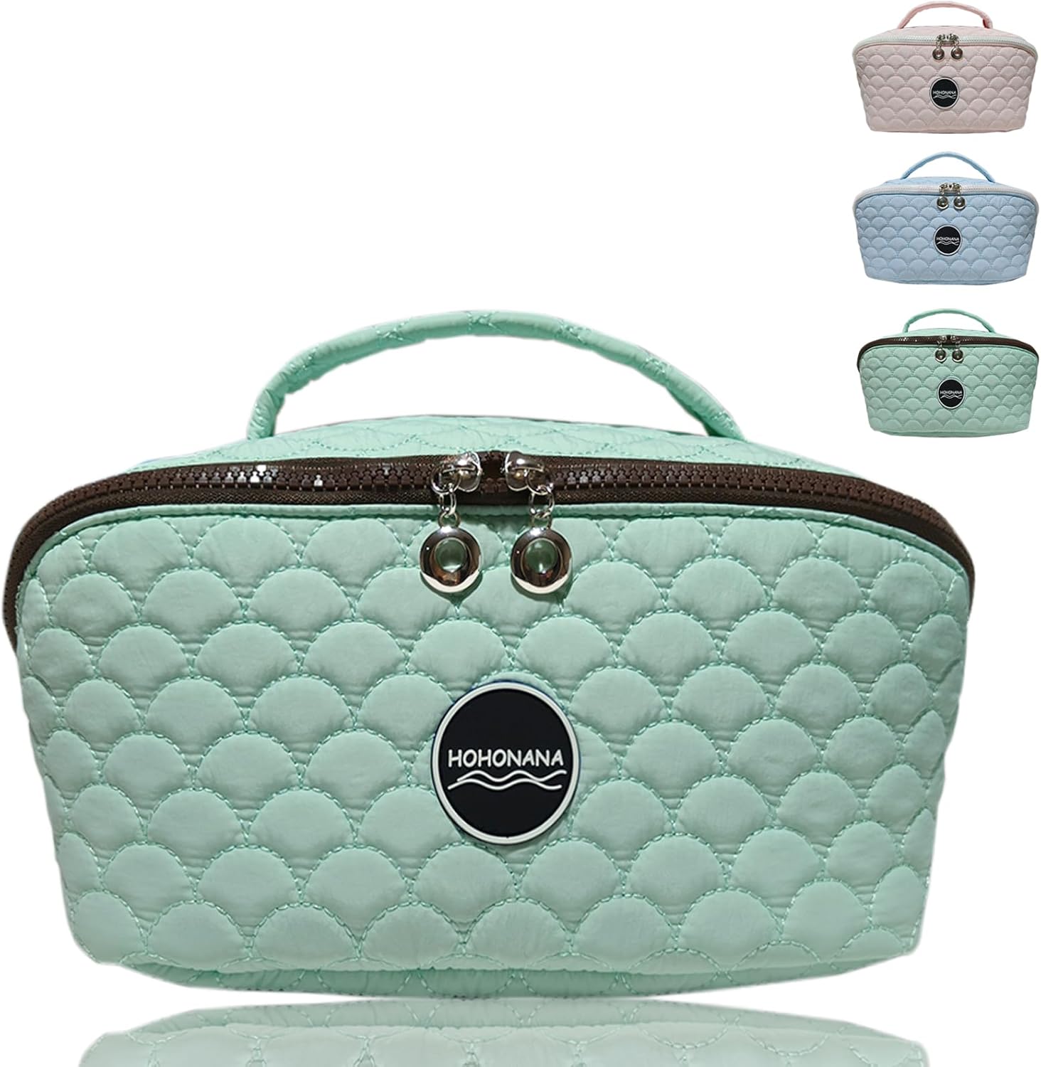 Travel Makeup Bag for Women, Mermaid Makeup Purse Puffy Cosmetic Organizer Bag, Soft Open Flat Cosmetic Pouch Large Toiletry Bag for Skin Care Make Up Traveling, Green