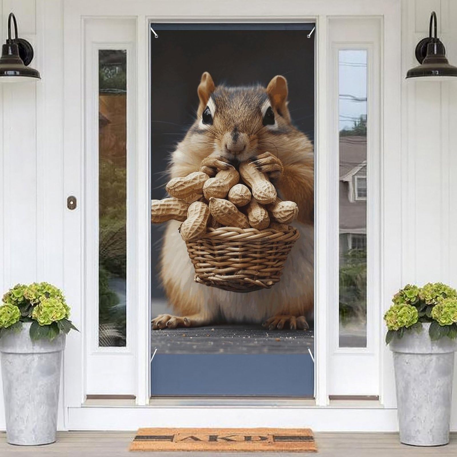 KLOPH Door Cover Decoration Welcome Door Banner Porch Sign Photo Background Doors Curtains for Doorway Privacy Window Curtain Squirrel Porch Cover Indoor Outdoor Decor 70.9x35.4in