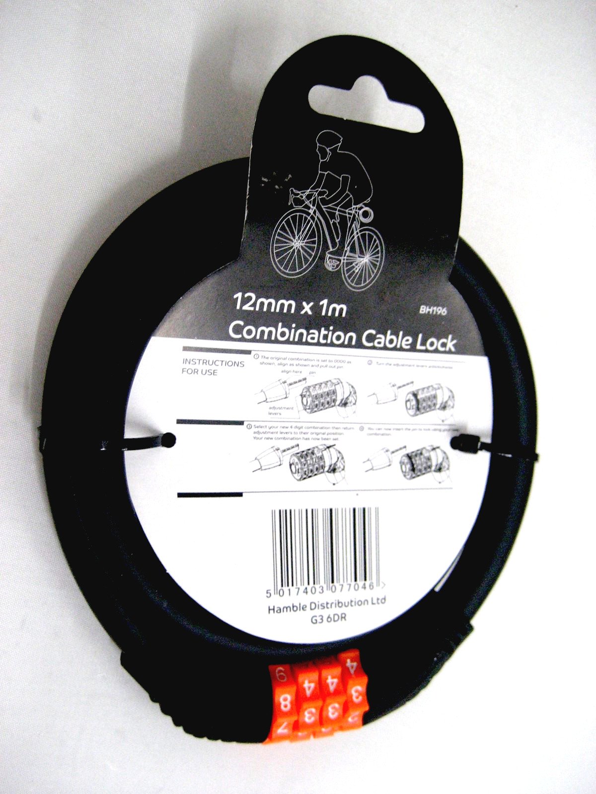 Blackspur 1m x 12mm Spiral Cable Bicycle Lock with 4 Digit Combination